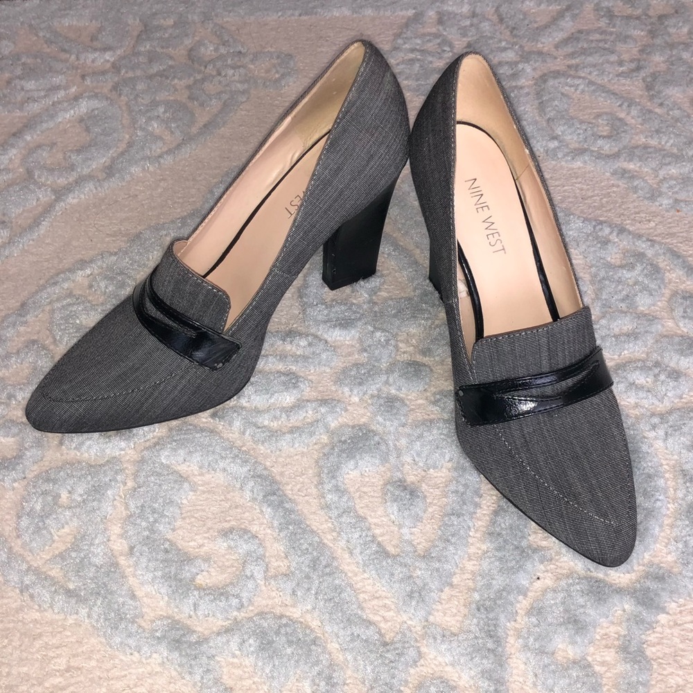 Nine West Pointed Block Pumps in Gray